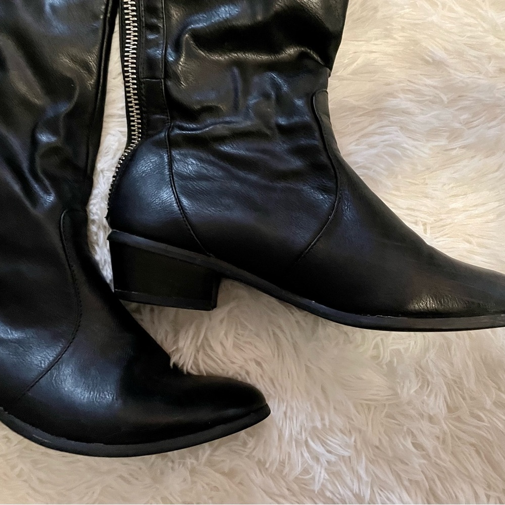Black Exposed Zipper Over the Knee Riding Boots, 7.5 - Picture 4 of 8